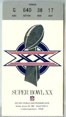 Super Bowl XX         Ticket